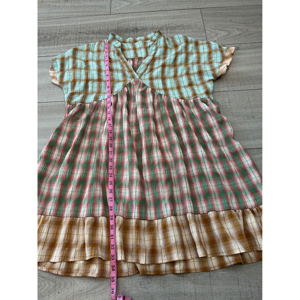 Patchwork Plaid Babydoll Dress Cottagecore Lagenlook Oversized Tunic Medium - Picture 7 of 9